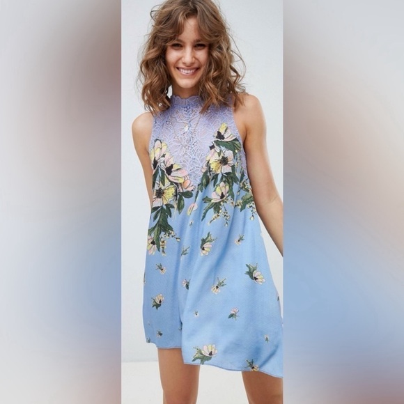 Free People Dresses & Skirts - Free People Intimately Day Dream Floral Lace Mini Dress Periwinkle Blue Size S